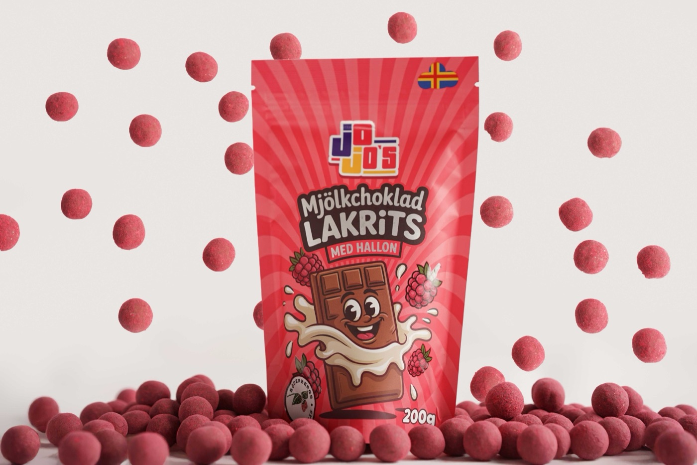 Mjölkchoklad Lakrits med Hallon — JoJo's milk chocolate liquorice with raspberry
